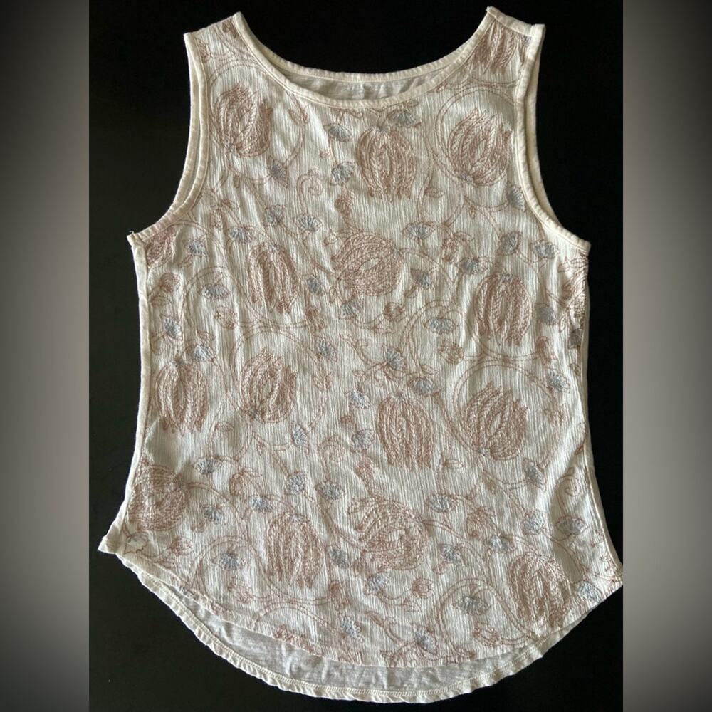 LOFT Sleeveless Embroidered Cream Floral Cotton Tank Top  sz M
